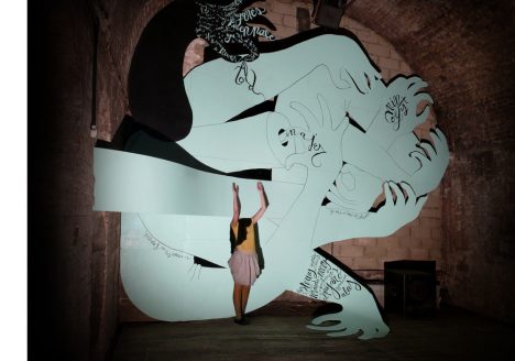 Nudo, installation and the artist, 11.50 x 5 m, Shunt Vaults