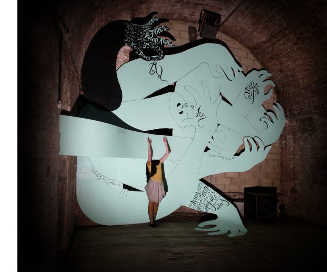 Nudo, installation and the artist, 11.50 x 5 m, Shunt Vaults