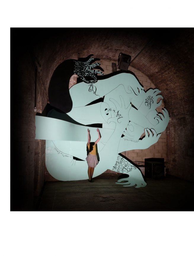 Nudo, installation and the artist, 11.50 x 5 m, Shunt Vaults