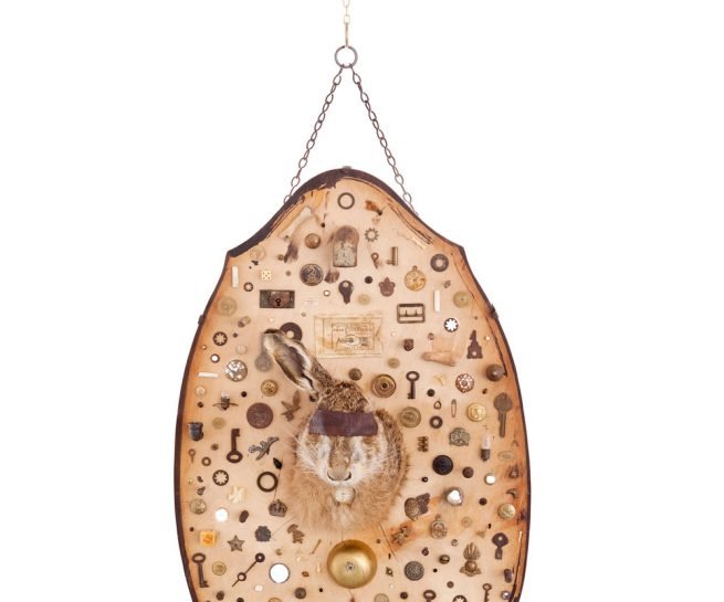 Borken Mirror - assemblage - with chain