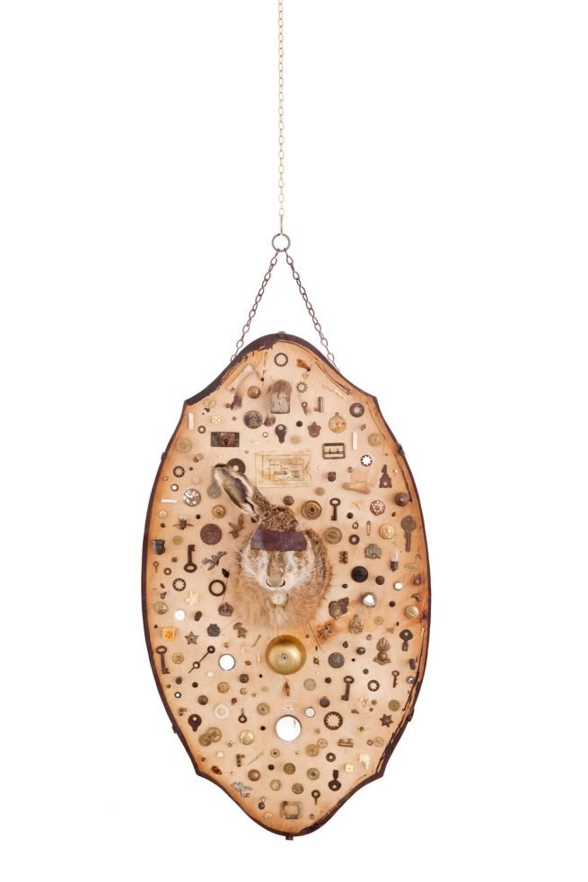 Borken Mirror - assemblage - with chain