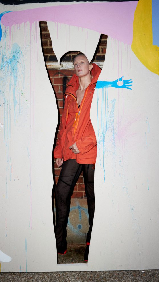 Mascarada, big scale painting, The Hangman detail with model, Anna Engerström, 4 x 21 m, Vyner Street