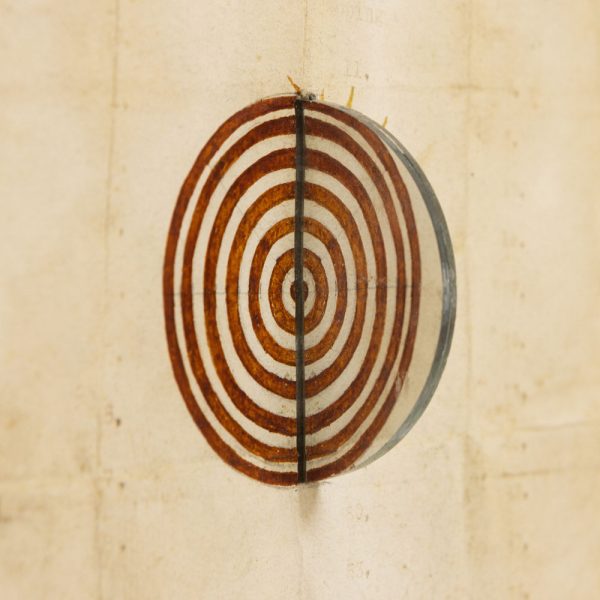 I Believed I Was Two Halves, assemblage and ink on paper - circles close up